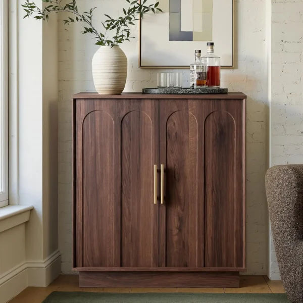 Wine Bar Cabinet, Mid Century Modern Sideboard, Wood Texture, 31.5", Dining Room, Living Room, Kitchen