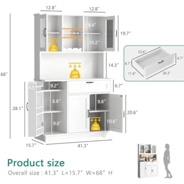 Kitchen Pantry Cabinet, Large Kitchen Hutch Formhouse Storage Cabinet with Microwave Stand, Tall Food Pantry for Dining