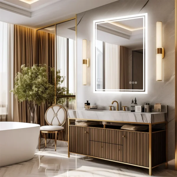 S62bd80e3235f4f0e8ba95a895ebce3c2Q.webp LED Bathroom Mirror, Frameless Backlit Vanity Mirror, Dimmable 3-Color Light, Anti-Fog, Touch Sensor