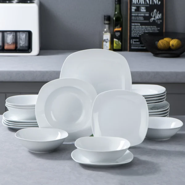 24-Piece Ceramic Porcelain Tableware Dinner Set Cereal Bowls Soup Dessert Plate Dinnerware Serive for 6 Person