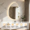 Bathroom Mirror LED Wall Mounted Vanity Mirror with 3 Lighting Colors, Touch Sensor, Anti-Fog, Backlit Light, Irregular Pebble Shape