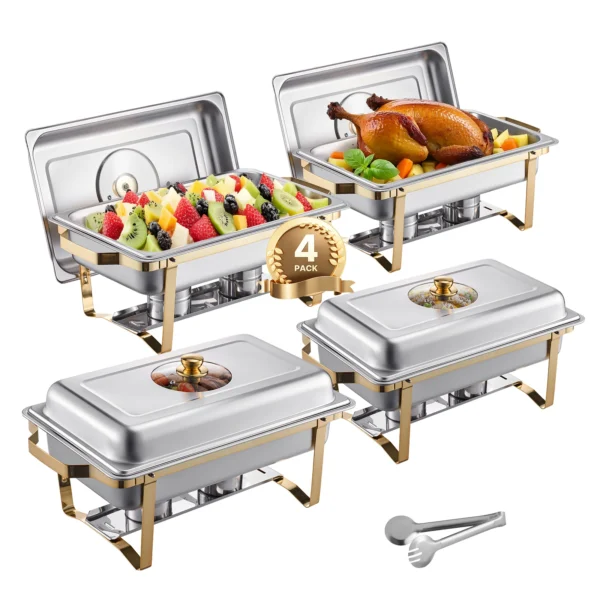 8 Qt 2 4 Pack Chafing Dish Buffet Set Stainless Steel Chafer with 4 Full Size Pans Rectangle Catering Warmer Server