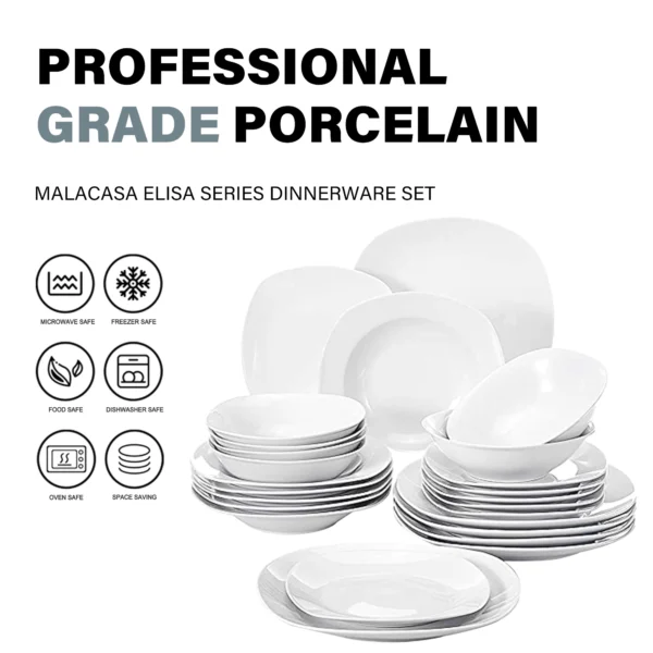 24-Piece Ceramic Porcelain Tableware Dinner Set Cereal Bowls Soup Dessert Plate Dinnerware Serive for 6 Person