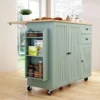 Kitchen Island with Storage, Sage Green Rolling Kitchen Cart on Wheels with Drop-Lea Bar Countertop