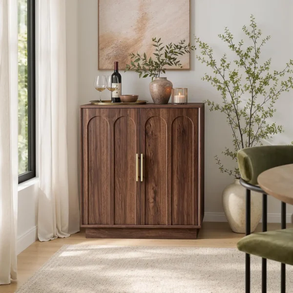 Wine Bar Cabinet, Mid Century Modern Sideboard, Wood Texture, 31.5", Dining Room, Living Room, Kitchen