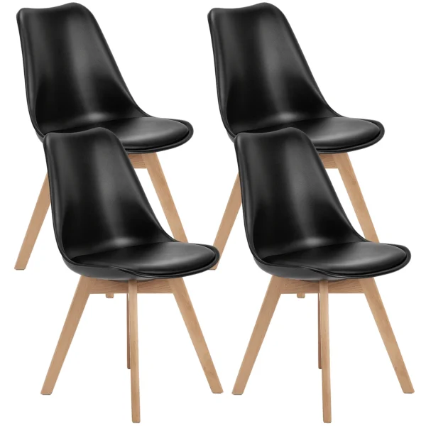 Leather Dining Chairs Set of 4 Wooden Legs Lounge Chair for Home Kitchen Comfortable Sponge Cushion Living Room Chair
