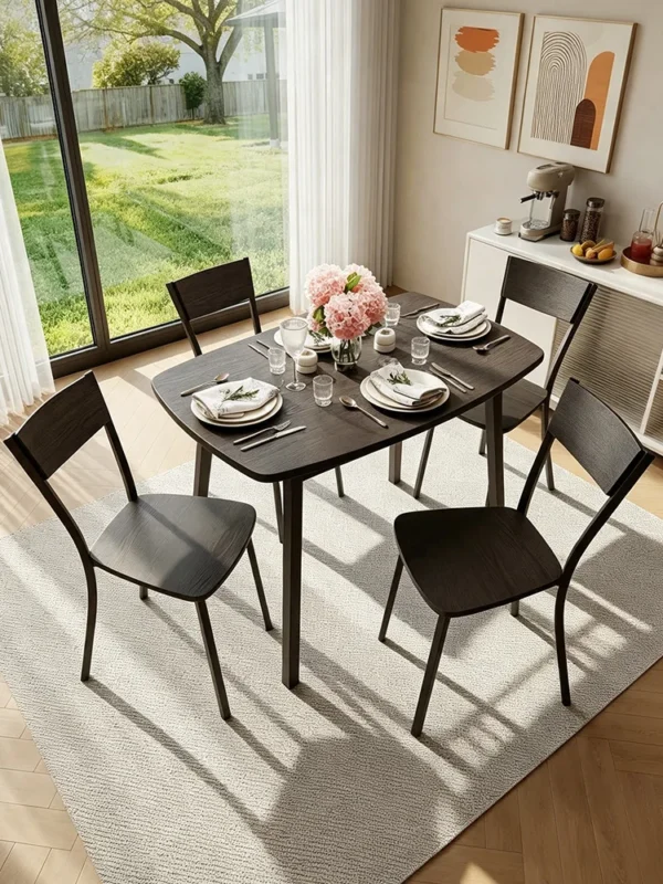 S8d5e779cb1664562b9750fc133d3e8c0U.webp Dining Table Set For 4, 43 Inch Kitchen Table And 4 Chairs With Storage Shelf, 5 Piece