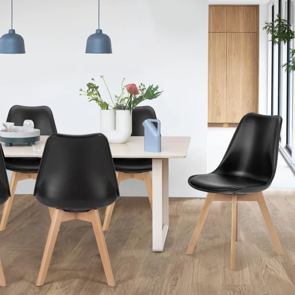 Leather Dining Chairs Set of 4 Wooden Legs Lounge Chair for Home Kitchen Comfortable Sponge Cushion Living Room Chair