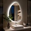 Bathroom Mirror LED Wall Mounted Vanity Mirror with 3 Lighting Colors, Touch Sensor, Anti-Fog, Backlit Light, Irregular Pebble Shape