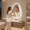 Bathroom Mirror LED Wall Mounted Vanity Mirror with 3 Lighting Colors, Touch Sensor, Anti-Fog, Backlit Light, Irregular Pebble Shape