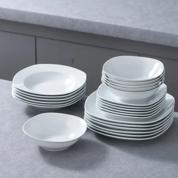 24-Piece Ceramic Porcelain Tableware Dinner Set Cereal Bowls Soup Dessert Plate Dinnerware Serive for 6 Person