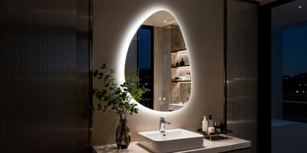 Bathroom Mirror LED Wall Mounted Vanity Mirror with 3 Lighting Colors, Touch Sensor, Anti-Fog, Backlit Light, Irregular Pebble Shape