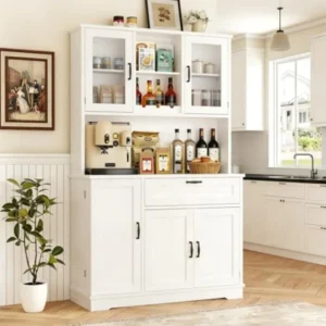 Saed9f4b7541d48f0b465fa5c3ebd10d3p.webp Kitchen Pantry Cabinet, Large Kitchen Hutch Formhouse Storage Cabinet with Microwave Stand, Tall Food Pantry for Dining