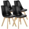 Leather Dining Chairs Set of 4 Wooden Legs Lounge Chair for Home Kitchen Comfortable Sponge Cushion Living Room Chair