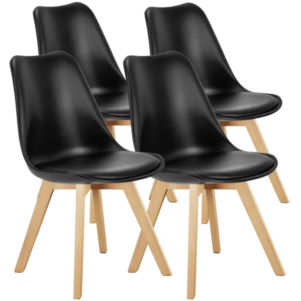 Leather Dining Chairs Set of 4 Wooden Legs Lounge Chair for Home Kitchen Comfortable Sponge Cushion Living Room Chair