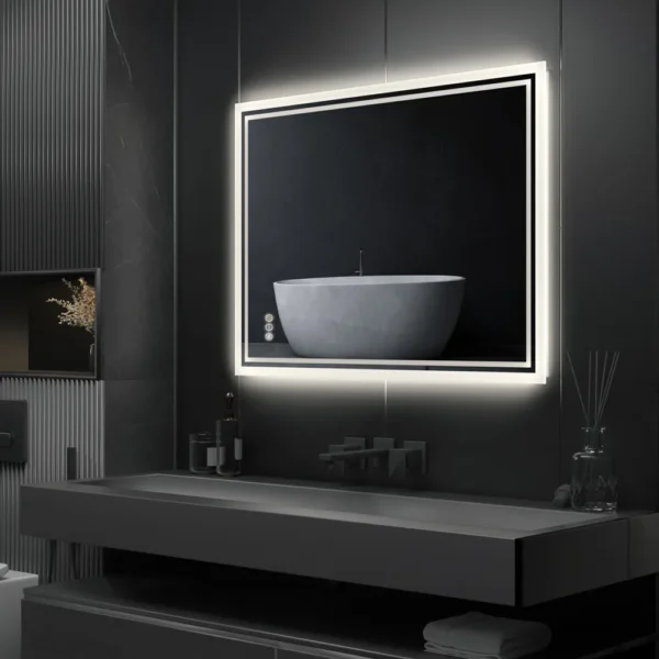 Sb46b5f1569c64016a2182e341d247c89I.webp LED Bathroom Mirror, Frameless Backlit Vanity Mirror, Dimmable 3-Color Light, Anti-Fog, Touch Sensor