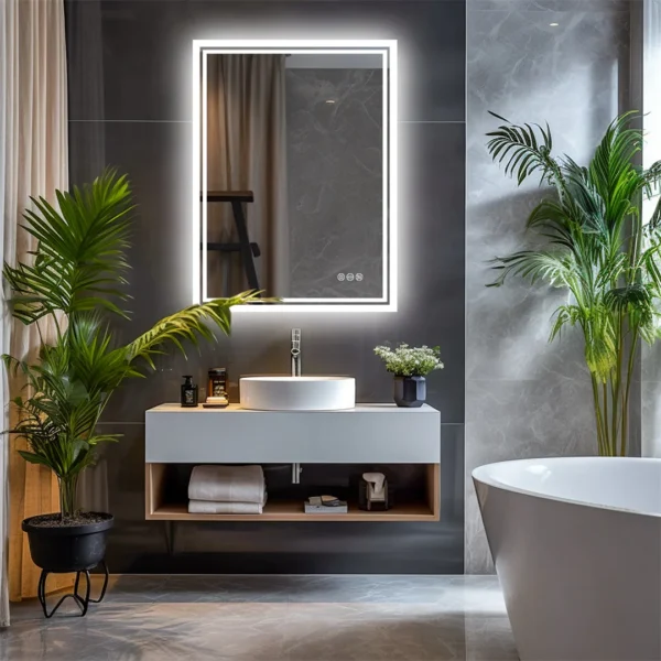 Sb5ddfe33cf5f4d9eaf1631f89dfa4ce0e.webp LED Bathroom Mirror, Frameless Backlit Vanity Mirror, Dimmable 3-Color Light, Anti-Fog, Touch Sensor