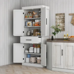 Tall Kitchen Pantry Storage Cabinet with Barn Doors and Drawer, 72"