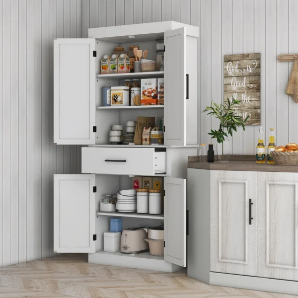 Tall Kitchen Pantry Storage Cabinet with Barn Doors and Drawer, 72"