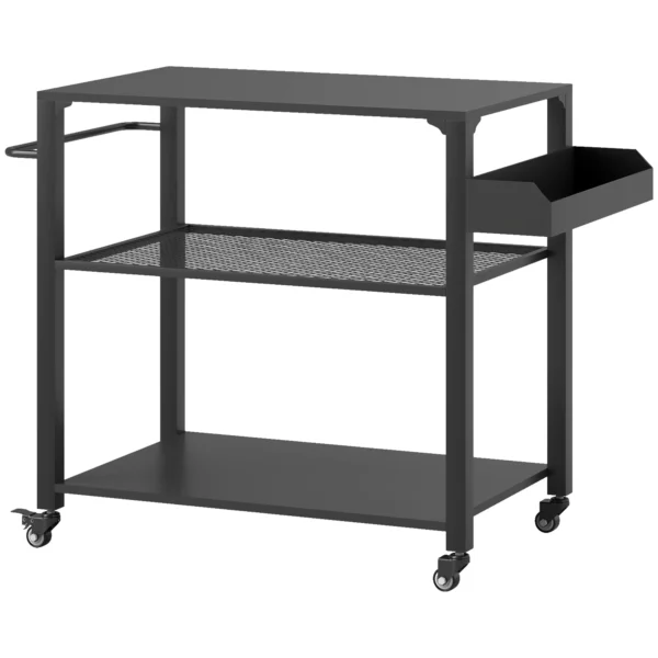 Three-Shelf Outdoor Grill Cart, Movable Food Prep Table on Wheels