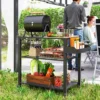 Three-Shelf Outdoor Grill Cart, Movable Food Prep Table on Wheels