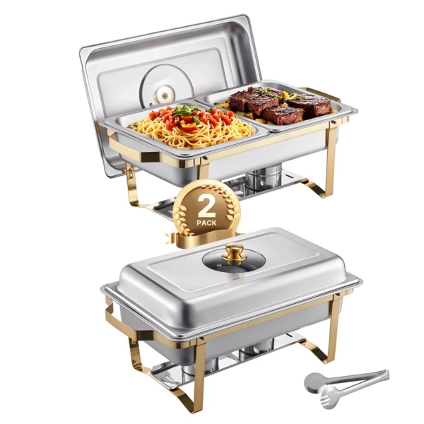 8 Qt 2 4 Pack Chafing Dish Buffet Set Stainless Steel Chafer with 4 Full Size Pans Rectangle Catering Warmer Server