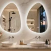 Bathroom Mirror LED Wall Mounted Vanity Mirror with 3 Lighting Colors, Touch Sensor, Anti-Fog, Backlit Light, Irregular Pebble Shape