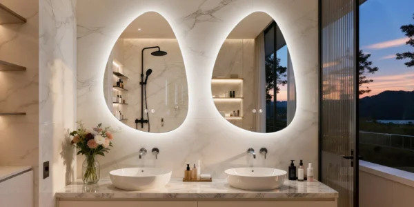 Bathroom Mirror LED Wall Mounted Vanity Mirror with 3 Lighting Colors, Touch Sensor, Anti-Fog, Backlit Light, Irregular Pebble Shape