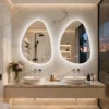 Bathroom Mirror LED Wall Mounted Vanity Mirror with 3 Lighting Colors, Touch Sensor, Anti-Fog, Backlit Light, Irregular Pebble Shape