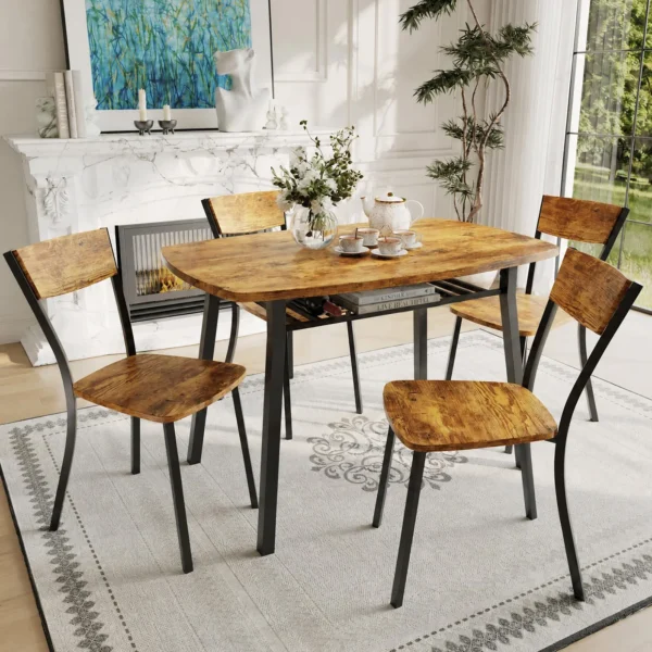 Sde455ca4525b475cb54b78668608578e9.webp Dining Table Set For 4, 43 Inch Kitchen Table And 4 Chairs With Storage Shelf, 5 Piece