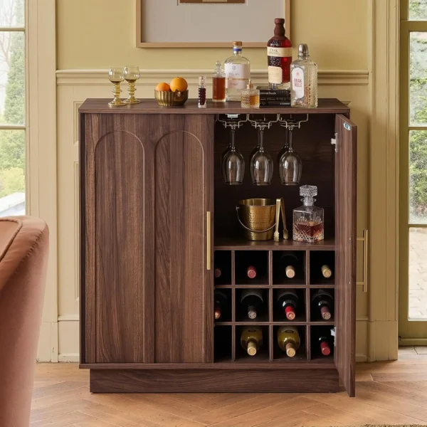 Wine Bar Cabinet, Mid Century Modern Sideboard, Wood Texture, 31.5", Dining Room, Living Room, Kitchen