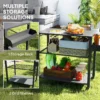 Three-Shelf Outdoor Grill Cart, Movable Food Prep Table on Wheels