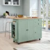 Kitchen Island with Storage, Sage Green Rolling Kitchen Cart on Wheels with Drop-Lea Bar Countertop