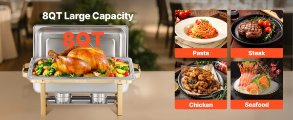 8 Qt 2 4 Pack Chafing Dish Buffet Set Stainless Steel Chafer with 4 Full Size Pans Rectangle Catering Warmer Server