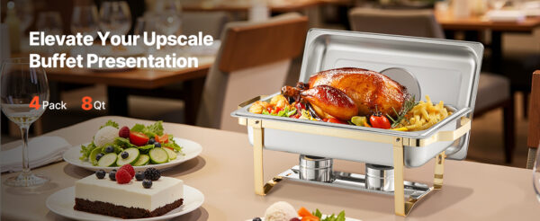 8 Qt 2 4 Pack Chafing Dish Buffet Set Stainless Steel Chafer with 4 Full Size Pans Rectangle Catering Warmer Server