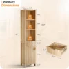 Narrow Fluted Bathroom Floor Skinny Storage Cabinet Storage Cabinet for Small Space , Natural Oak Color