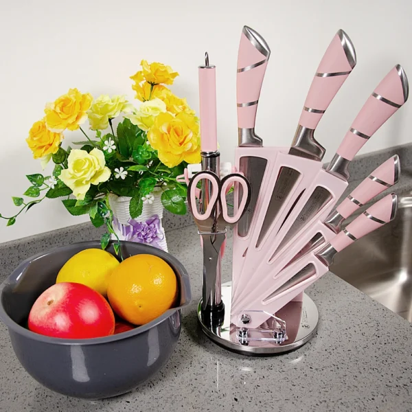 S1dd8542dd1824fbaa9e89fabe4de1a33u.webp 9PCS Kitchen Knife Set Stainless Steel Hollow Handle Sharp Meat Cutting Cooking Knife Scissors Bread Knife Fruit Peeler