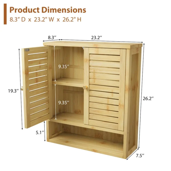 23.3in Wide Bamboo kitchen Wall Cabinet – Wall-Mounted Medicine Cabinet with Storage