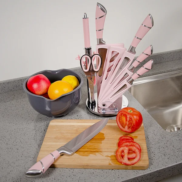 S2bb1d3c2b8c8406ca72ba0a623eb303e8.webp 9PCS Kitchen Knife Set Stainless Steel Hollow Handle Sharp Meat Cutting Cooking Knife Scissors Bread Knife Fruit Peeler