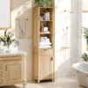 Narrow Fluted Bathroom Floor Skinny Storage Cabinet Storage Cabinet for Small Space , Natural Oak Color