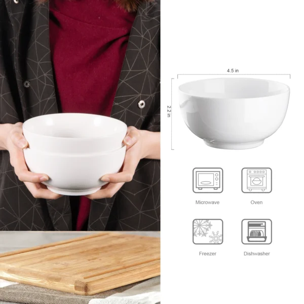 10 Ounce Porcelain Bowls Set 8 Pack Premium White Ceramic Bowls for Cereal, Soup, Salad, Pasta, Microwave & Dishwasher Safe
