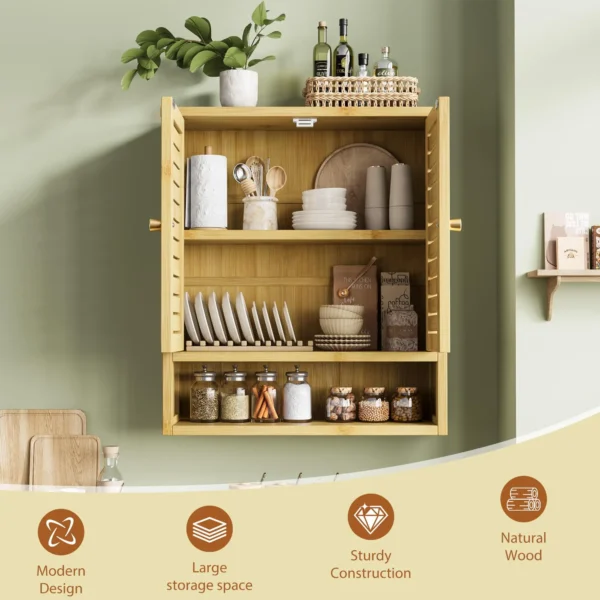 23.3in Wide Bamboo kitchen Wall Cabinet – Wall-Mounted Medicine Cabinet with Storage