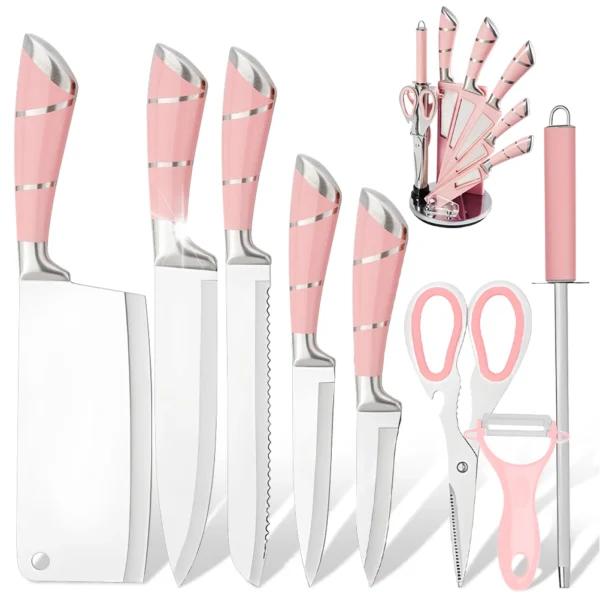 S836cb42bb95545b78de40c7a2db0969fA.webp 9PCS Kitchen Knife Set Stainless Steel Hollow Handle Sharp Meat Cutting Cooking Knife Scissors Bread Knife Fruit Peeler