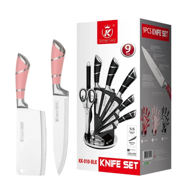 S87ac469c2e41469bbf0761800e9a420d6.webp 9PCS Kitchen Knife Set Stainless Steel Hollow Handle Sharp Meat Cutting Cooking Knife Scissors Bread Knife Fruit Peeler