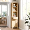 Narrow Fluted Bathroom Floor Skinny Storage Cabinet Storage Cabinet for Small Space , Natural Oak Color