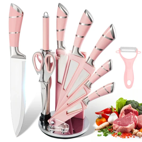 S901d8b3e811a403b800fd75228c43fa7r.webp 9PCS Kitchen Knife Set Stainless Steel Hollow Handle Sharp Meat Cutting Cooking Knife Scissors Bread Knife Fruit Peeler