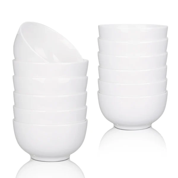 10 Ounce Porcelain Bowls Set 8 Pack Premium White Ceramic Bowls for Cereal, Soup, Salad, Pasta, Microwave & Dishwasher Safe