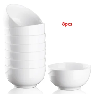 10 Ounce Porcelain Bowls Set 8 Pack Premium White Ceramic Bowls for Cereal, Soup, Salad, Pasta, Microwave & Dishwasher Safe