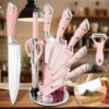 Sf1d00e92e083496c9067dbf252ab1dbf4.webp 9PCS Kitchen Knife Set Stainless Steel Hollow Handle Sharp Meat Cutting Cooking Knife Scissors Bread Knife Fruit Peeler
